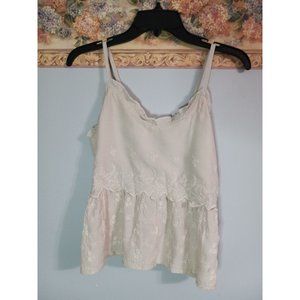 Sim & Sam Small Beige Embroidered Floral Beach Boho Casual Going Out Peplum Top